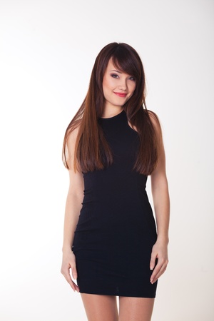 Happy smiling beautiful woman on white backgroundの写真素材