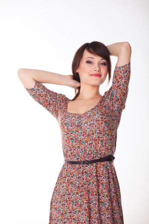 Beautiful young woman in studioの写真素材