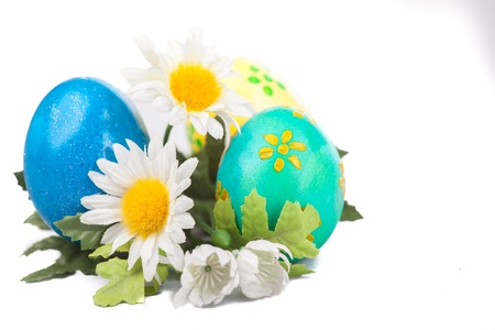 easter eggs with flowers isolated on white