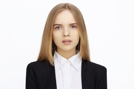 close-up portrait of Young succesfull businesswoman on isolated backgroundの写真素材