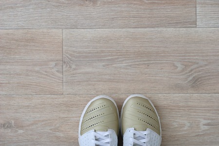 Flat lay shot of Sport equipment. Equipment for jogging, yoga, stretching, pilatesの写真素材