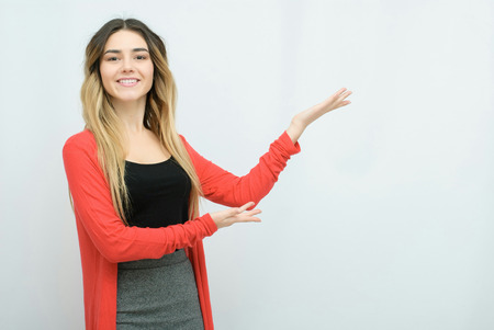 Smiling business woman. Isolated over white backgroundの写真素材