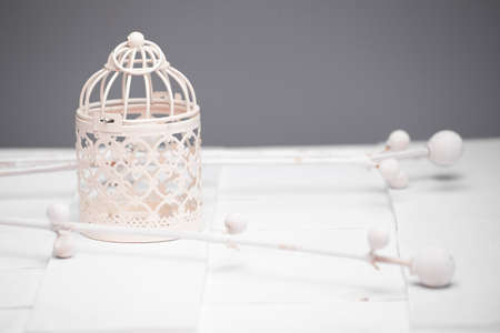 easter decorations on white boardの写真素材