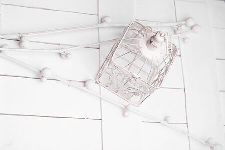 decorations on white board on grey backgroundの写真素材