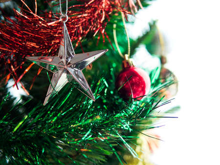 Christmas decorations on tree, isolate background.の写真素材