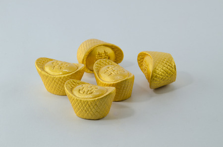 Wedge golden Gold ingot wedding Chinese White backgroundの写真素材