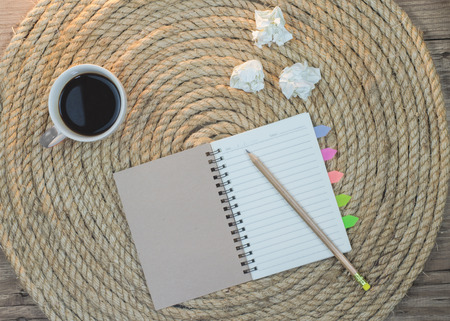 Relaxation drink coffee Write book on a jute rope.の写真素材