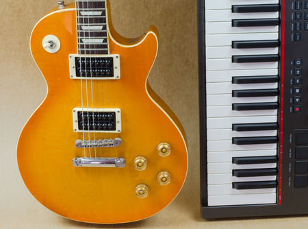 Electric guitar and keyboard  musical close-up  isoledの写真素材