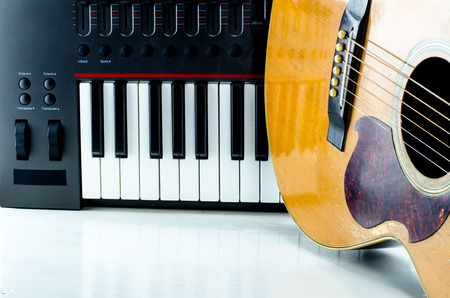 Acoustic guitar keyboard, close-up.の写真素材