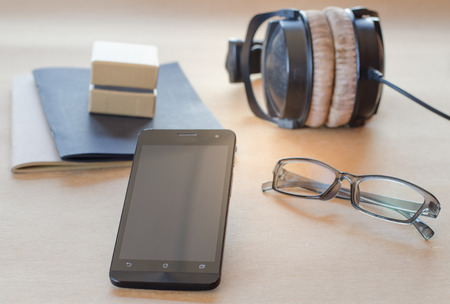 Headphone mobile notebook small box.の写真素材
