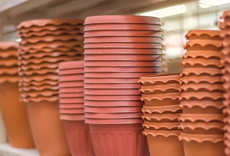 Plastic pots placed on the floor