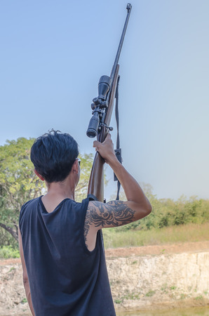 A shooter sighting in the target Long distanceの写真素材