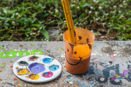 plate Paint and brush and glassの写真素材