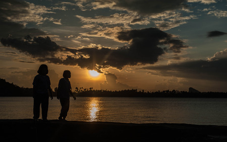 The evening sun by the seaの写真素材