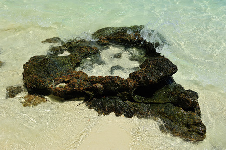 Beautiful white sand beaches, rocks and tablets.の写真素材
