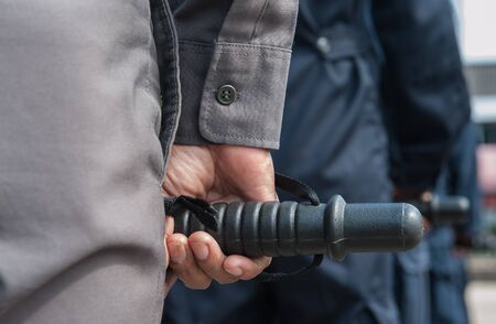 police Training in the use of batons to control crowds.の写真素材