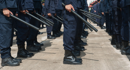 police Training in the use of batons to control crowds.の写真素材