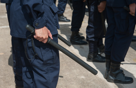 police Training in the use of batons to control crowds.の写真素材