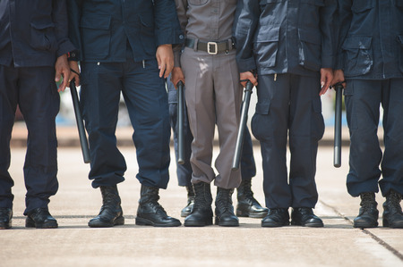 police Training in the use of batons to control crowds.の写真素材