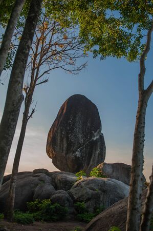 Blowing rock set on a cliffの写真素材