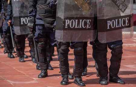Riot police coaches review crowd controlの写真素材