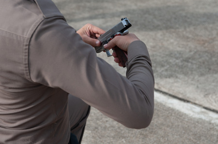 Police tactical firearms training outdoors.の写真素材