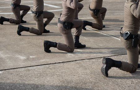 Police tactical firearms training outdoors.の写真素材