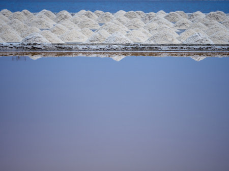 Pile of salt at the salt farm in Thailand,の写真素材