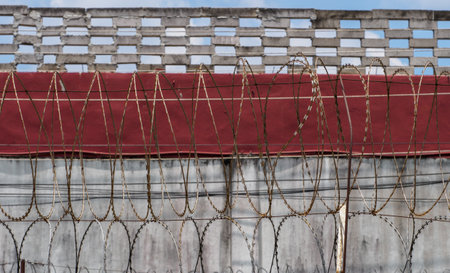 Barbed wire fences around the prison prevent prisoners from escaping.