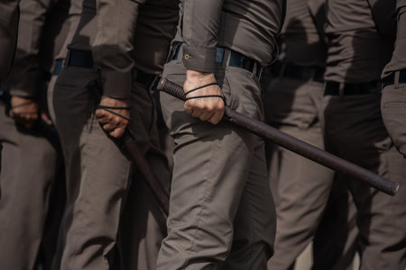 Riot police coaches review crowd controlの写真素材