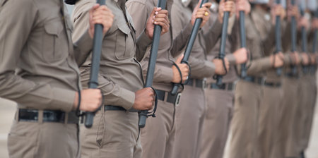 Riot police coaches review crowd controlの写真素材