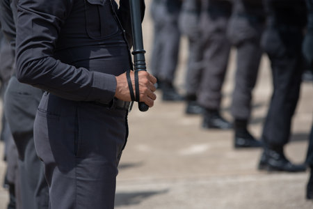 Riot police coaches review crowd controlの写真素材