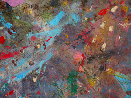 abstract background, paint strokes on a rusty metal surface, multicolored