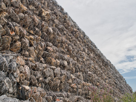 Gabion wall prevents the collapse of roads and rivers.の写真素材