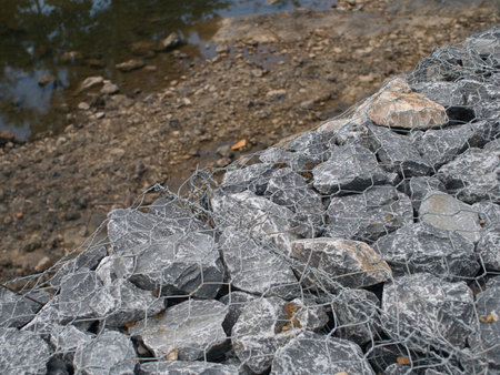 Gabion wall prevents the collapse of roads and rivers.の写真素材