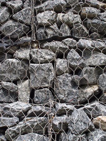 Gabion wall prevents the collapse of roads and rivers.の写真素材