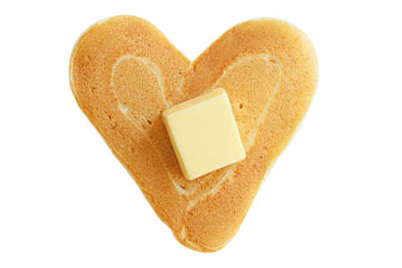 Homemade pancake with butter isolated on white backgroundの写真素材