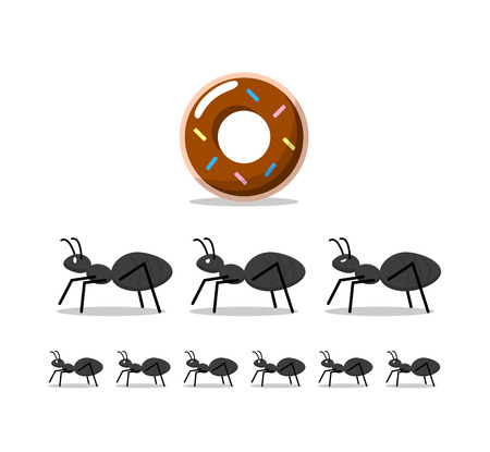 Black ants and chocolate donut,illustration vectorのイラスト素材