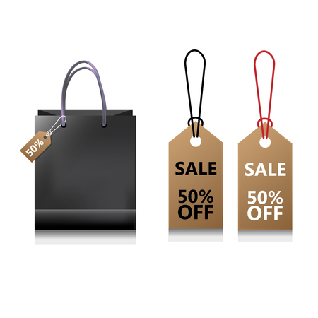 Realistic shopping bag for  branding, shopping sale, poster, card, label, design discount and corporate identity design. Mock up template for paper bag, vector illustration.のイラスト素材