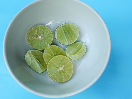 Lemon in white Bowl Fruitの写真素材