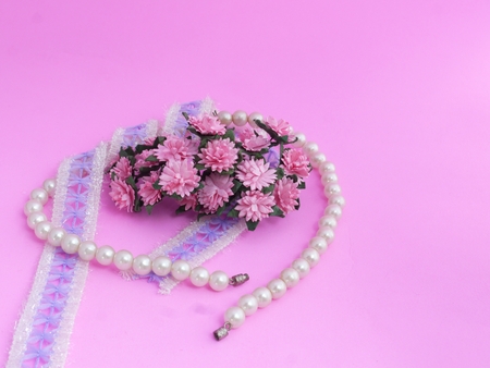 Pearl Bracelet, Lace and Pink Daisyの写真素材