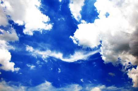 blue sky with clouds closeupの写真素材