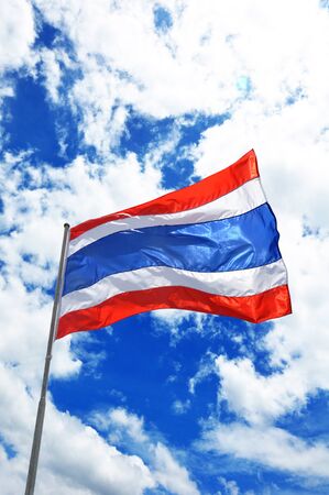 National flag of Thailand on blue sky backgroundの写真素材