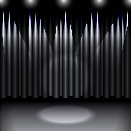 Theater stage with a Black curtain and a spotlightのイラスト素材