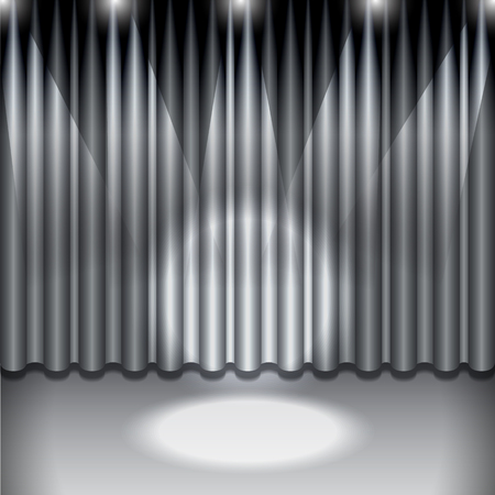 Theater stage with a Gray curtain and a spotlight.のイラスト素材