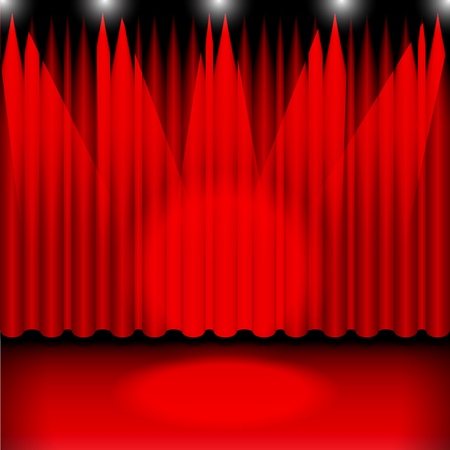 Theater stage with a Red curtain and a spotlight.のイラスト素材