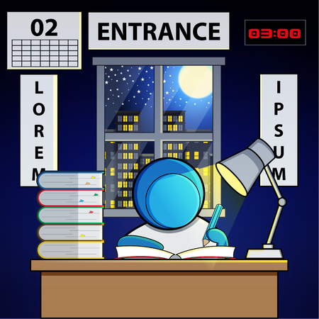 Hard study for entrance to university. Vector Illustrationのイラスト素材