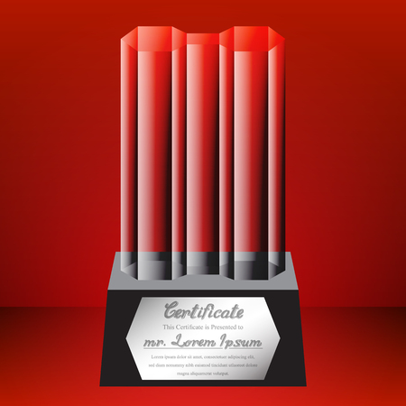 Crystal trophy certificate design template on red background. Vector Illustrationのイラスト素材