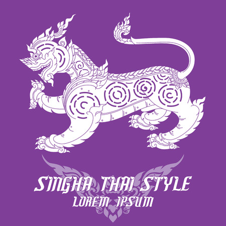 Thai art lion or sigha. Detailed vector illustrationのイラスト素材