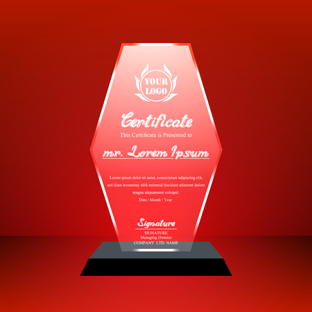 Crystal trophy certificate design template on red background in red.のイラスト素材